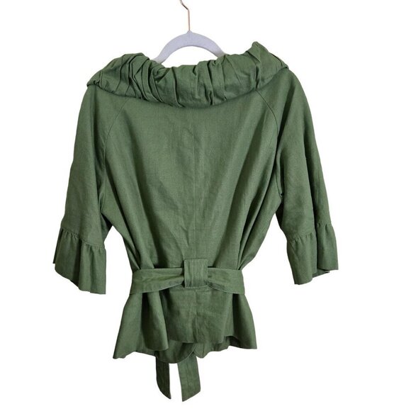 Dunner Vintage Linen Blend Green Ruffled Tie Top Size 16 - Picture 2 of 9